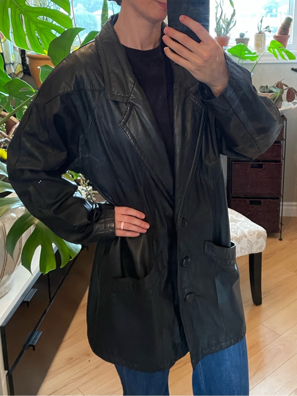 Vintage Donna Pelle Black Leather Blazer Style Jacket